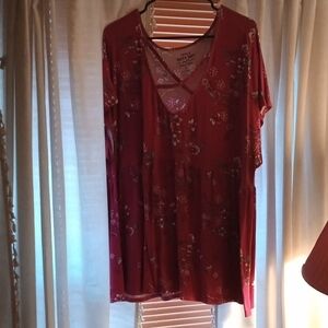 Torrid Red Floral V-Neck Blouse
